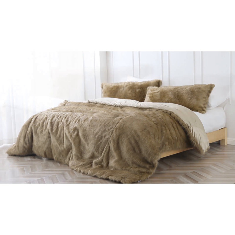 Twin Brown Faux Fur Oversized Comforter Set