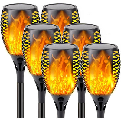 Ensemble de 6 torches solaires extérieures améliorées - Flamme vacillante super grande taille, lumières d'Halloween solaires imperméables pour l'allée de jardin