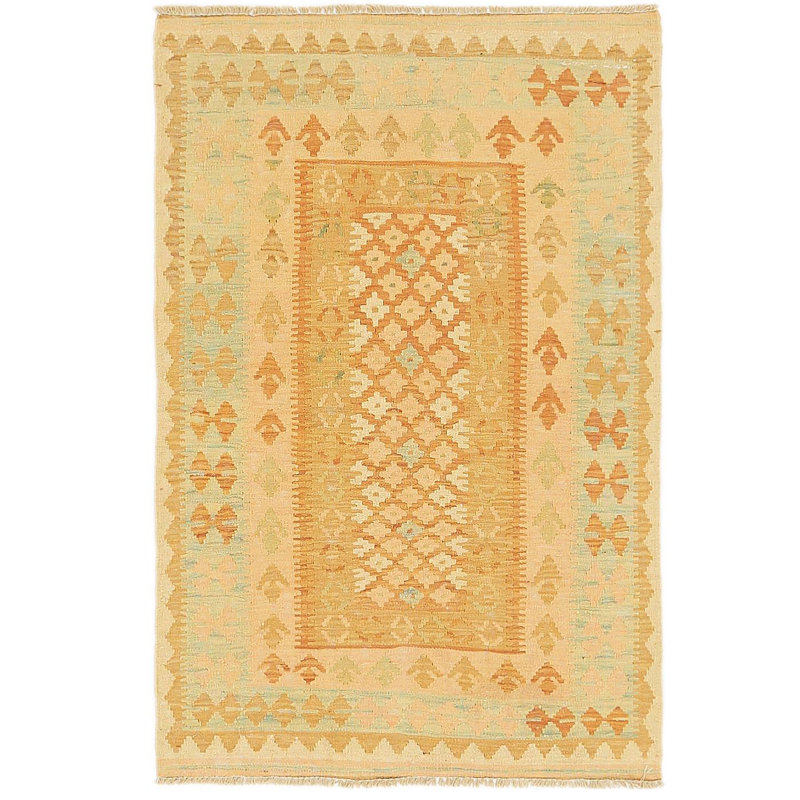 Tapis de la laine beige 2 pi 8 po x 4 pi one-of-kind à la main noué la new Elland