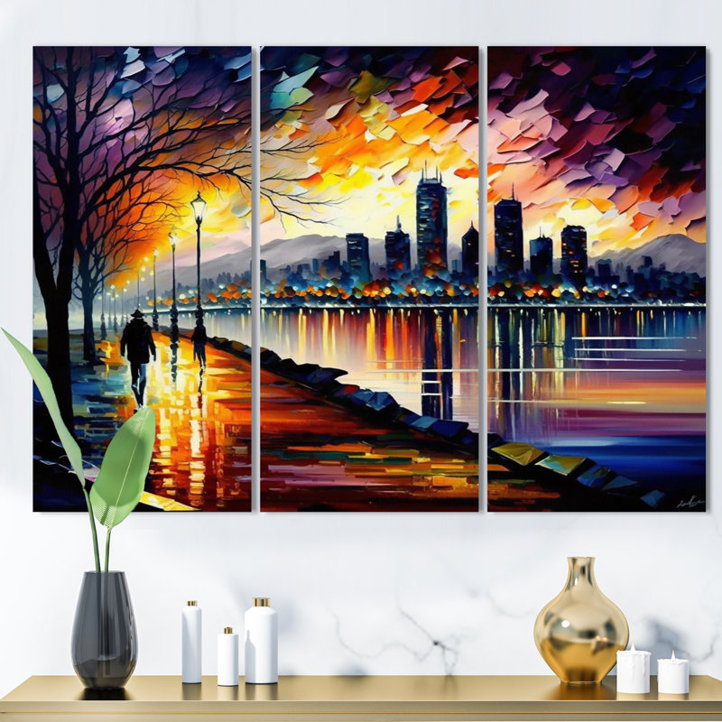 «Vancouver Skyline At Sunset II», reproduction sur toile 3 pièces, H 28 po x l 36 po x P 1 po, Toile tendue