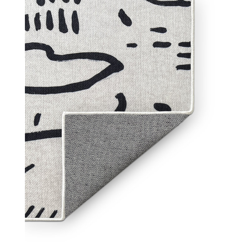 Tapis beige / noir en polyester tissé à la machine Yeun, Rectangle 2 pi x 3 pi
