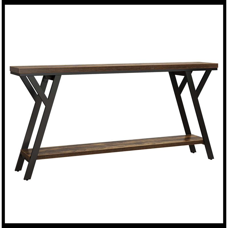 70.9" Console Table, Industrial Sofa Table Behind Couch With 2-Tier Storage Shelf