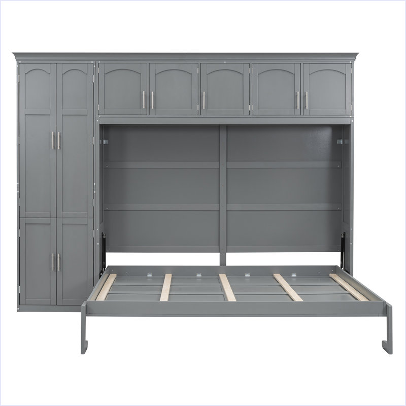 Grand lit escamotable mural avec armoires, Gris