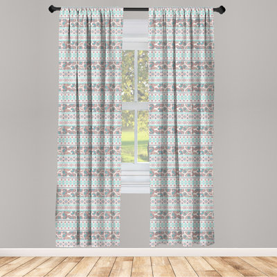 East Urban Home Tribal 4-Panel Curtains, Floral Paisley and Aztec, Cream Aqua and Coral