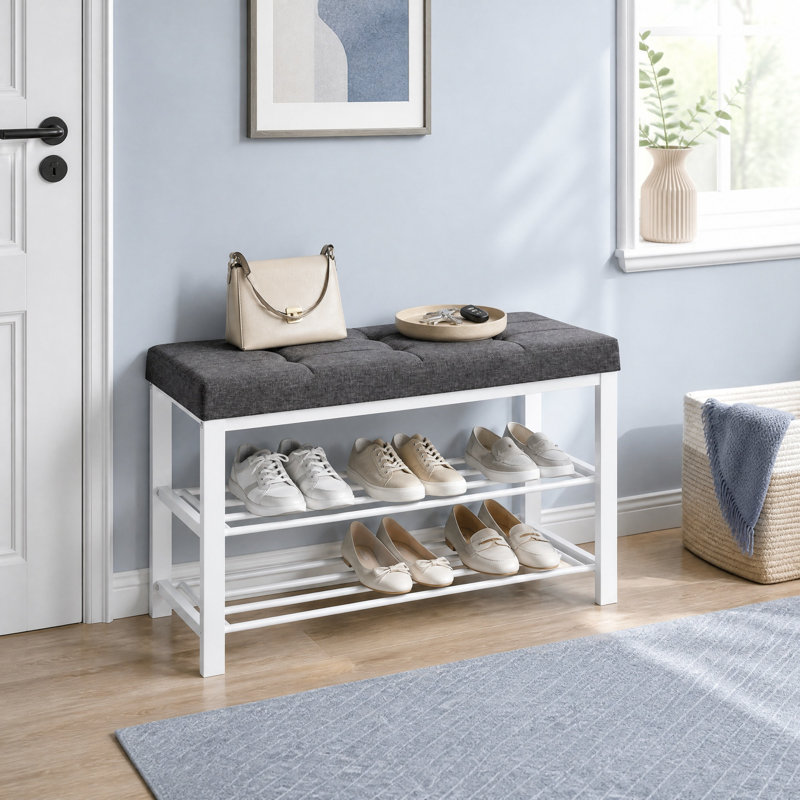 Amsterdam 8 Pair Shoe Storage Bench, Dark Gray/Cloud White