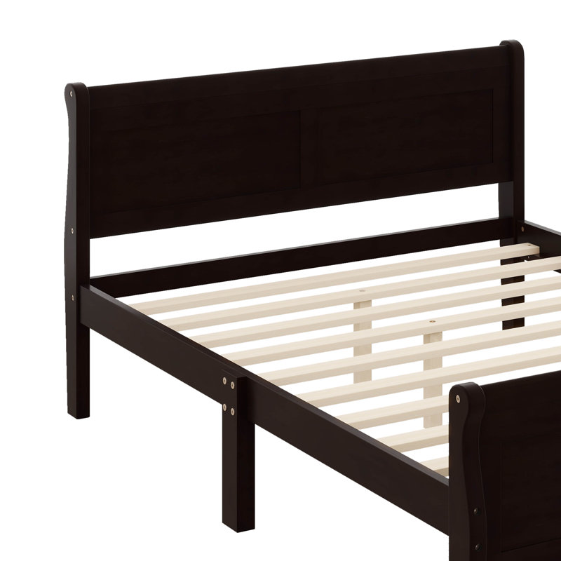 Base de lit plateforme en bois avec tête de lit Dovidio, Espresso, Simple