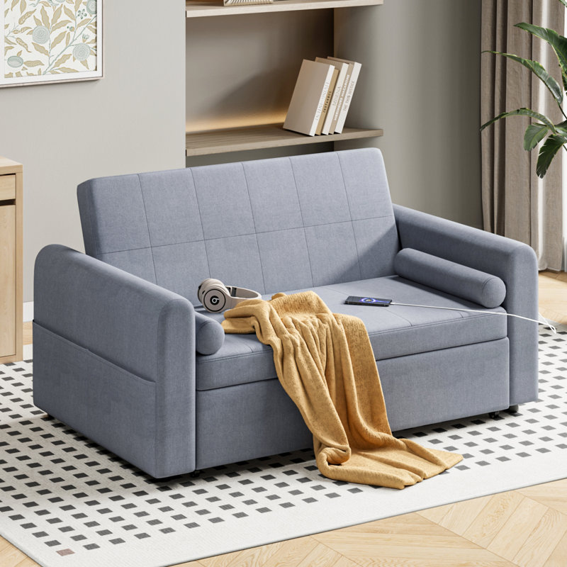 2 Seater Linen Sofa Bed, Dark Grey