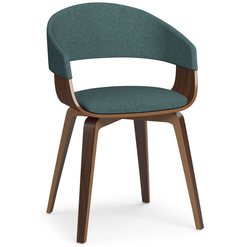 Lowell Bentwood Upholstered Dining Chair with Curved Backrest in Mid-Century Modern Style, Light Turquoise