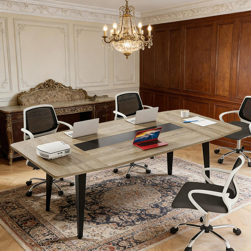 Longue table de bureau, table de conférence de style naturel, table de réunion en forme de bateau