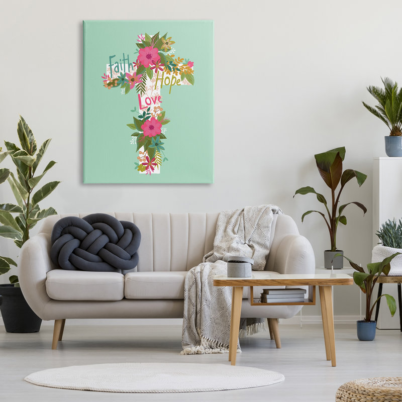 Faith Hope Love, croix florale sur toile, impression, H 48 po x l 36 po x P 1,5 po