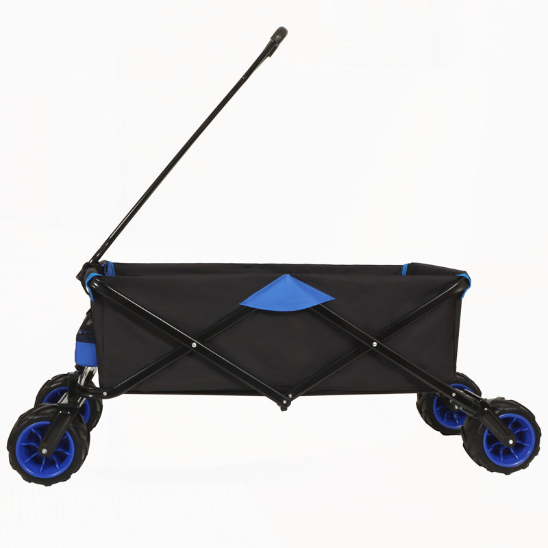 Wagon pliant robuste pivotant sur 360 ° à roue arrière, Bleu, noir