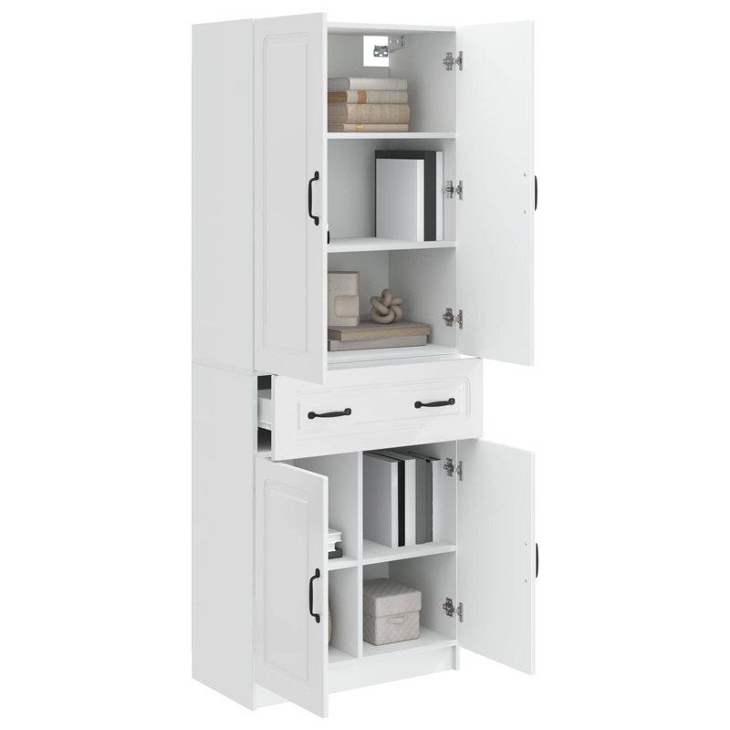 4 -Door 1 -Drawer 4 -Shelf Storage Cabinet, High Gloss White