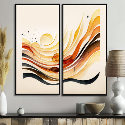 «Burnt Orange Waves Abstract IV», reproduction d'art moderne sur toile 2 pièces