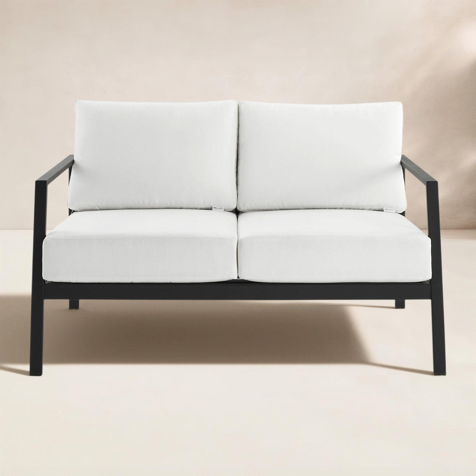 Armando 51" Sunbrella® Patio Loveseat, White Sunbrella®, Black