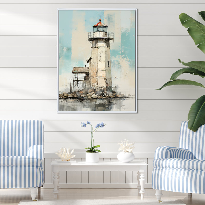 Phare côtier gris minimal, H 20 po x l 12 po x P 1 po, Cadre flottant blanc