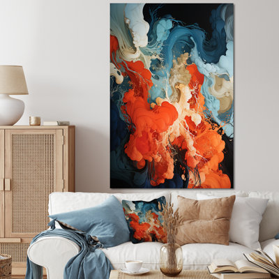 Encre liquide bleue et orange IV - Art mural abstrait