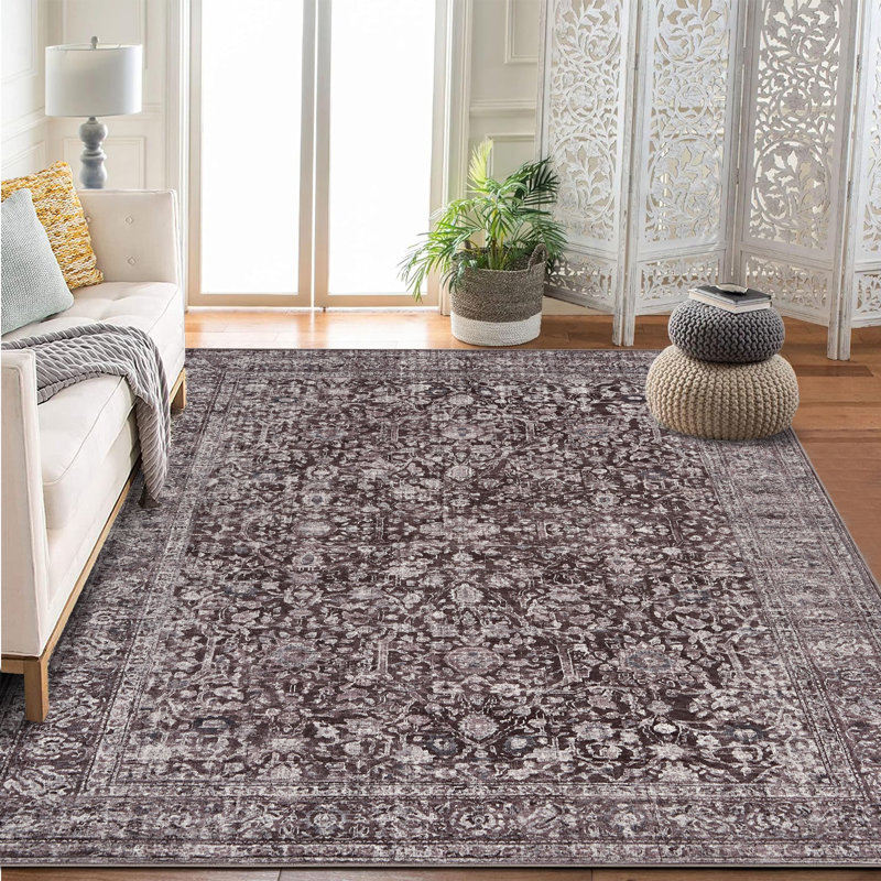 Tapis floral rétro Boho, Brun, Rectangle 9 pi x 12 pi