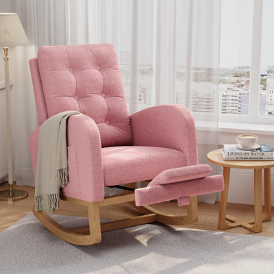 Fauteuil Ã  bascule pour chambre d'enfant Ã  dossier haut avec repose-pieds rÃ©glable et revÃªtement en peau d'agneau polaire douce, fauteuil Ã  bascule pour salon ou chambre Ã  coucher, rose (avec repose-pieds)