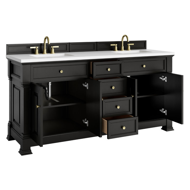 Brookfield 72'' Double Bathroom Vanity with Top, White Zeus, Black Onyx
