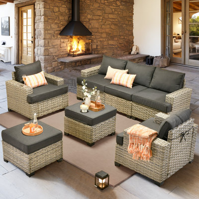 Ensemble de 7 pièces de mobilier d'extérieur avec repose-pieds