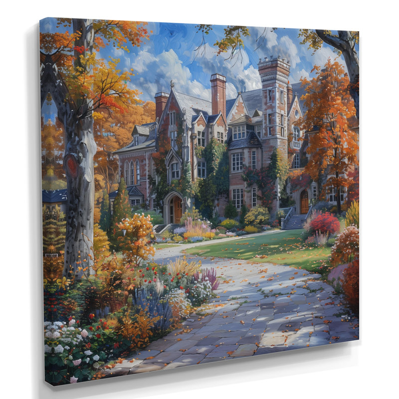 Printemps au Campus Hall I - impression d'art mural de bâtiments collégiaux et universitaires, Toile tendue