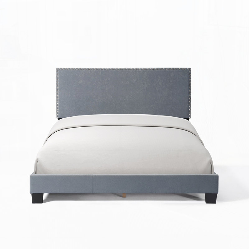 Lit plateforme tapissier, Gris, Double
