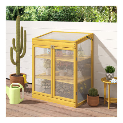 Serre à cadre froid en bois pour serre, mini serre pour l'extérieur, armoire de jardin en polycarbonate à 2 niveaux, garde les plantes assez chaudes