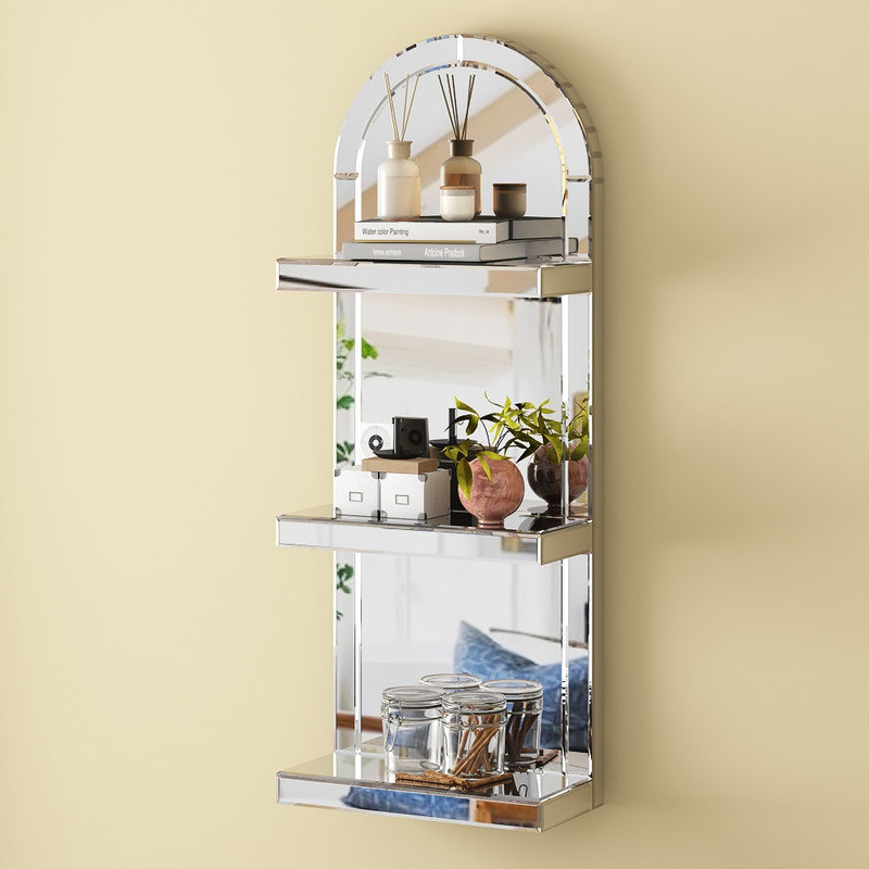 Brylee Mirrored Floating Shelf, 3- Tier Display Shelf