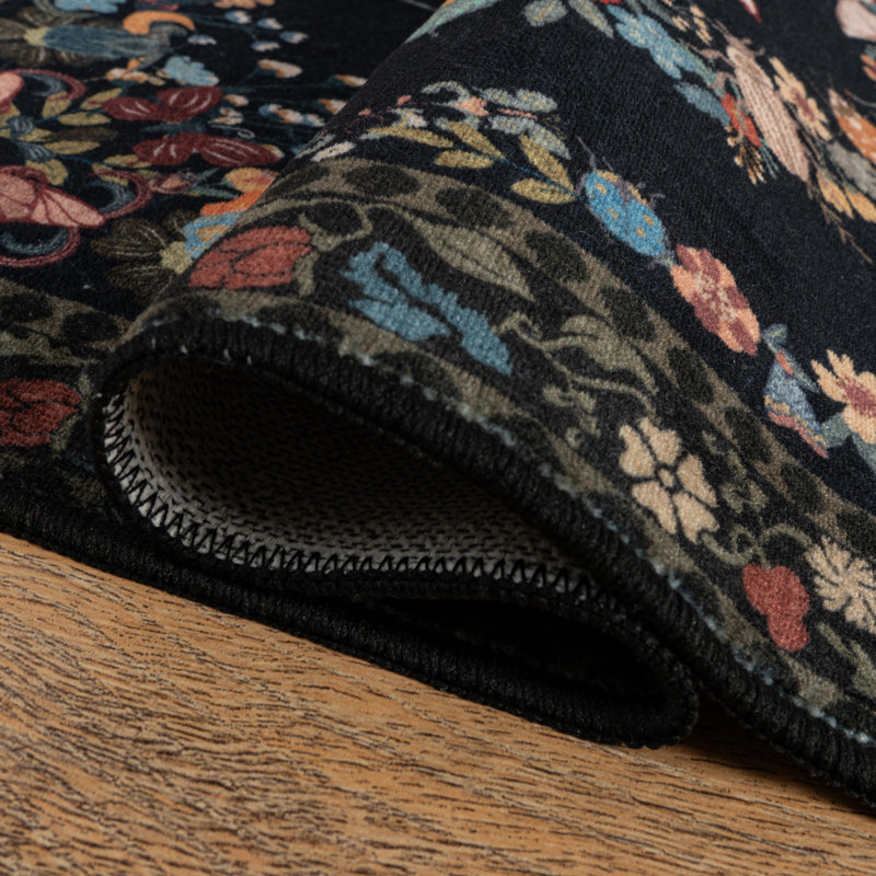 Tapis lavables 5 x 7 pi, tapis d'extérieur doux papillon noir, tapis à poils longs délavés d'inspiration rétro pour le salon, la salle à manger et la chambre à coucher