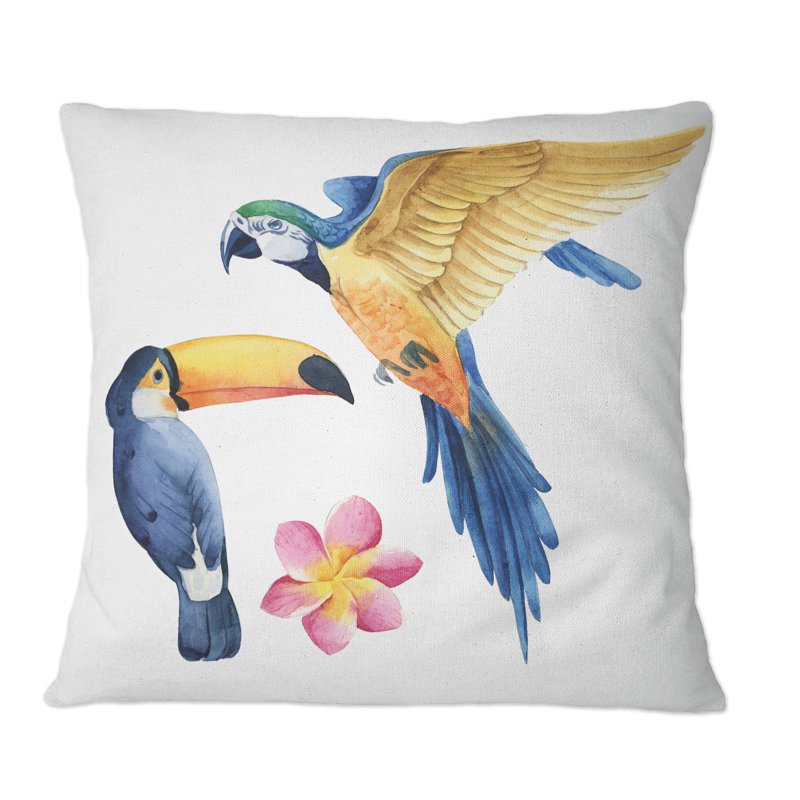 Coussin décoratif à deux oiseaux tropicaux, 18 po x 18 po