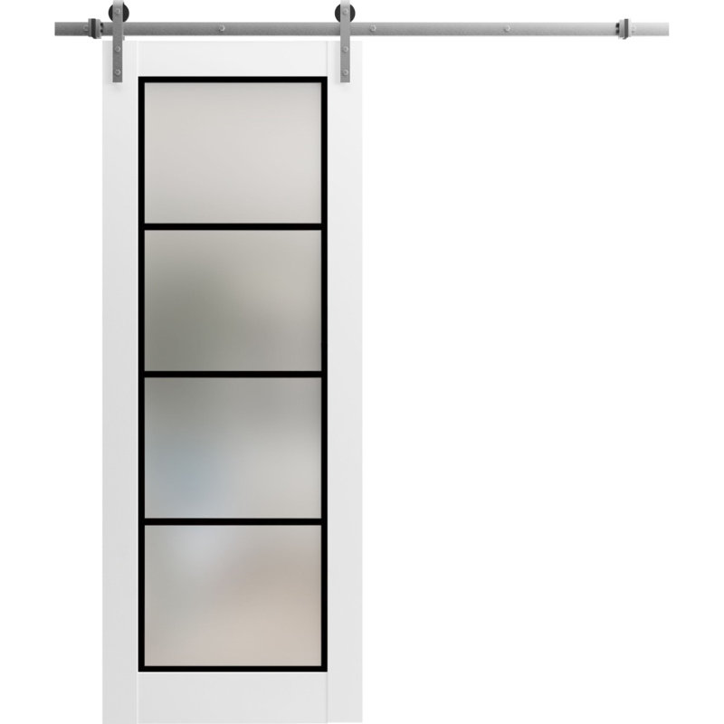 Porte de grange en bois manufacturé 2132, Soie blanche / chrome, 28 po x 96 po