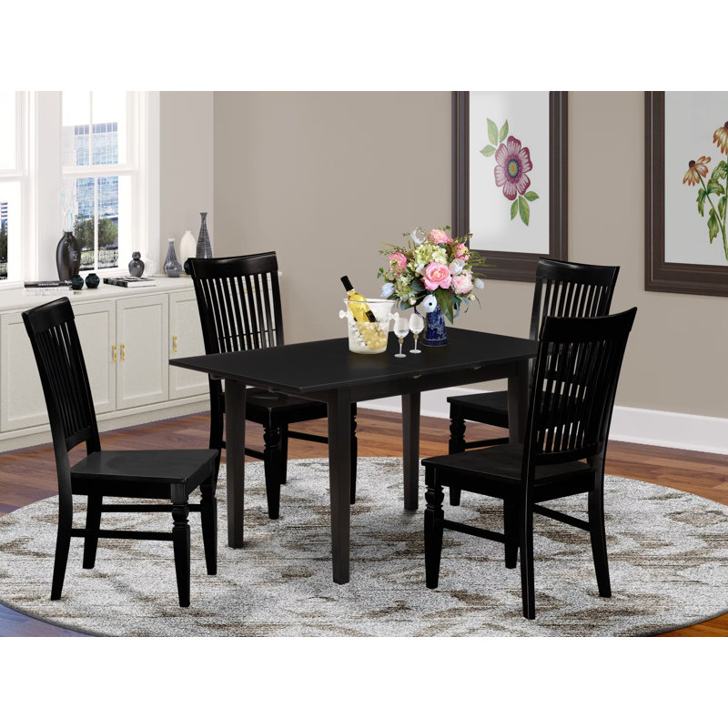 5 Piece Dinette Set for 4 Includes a Rectangle Dining Room Table with Butterfly Leaf and 4 Kitchen Dining Chairs, 32x54 Inch, Black