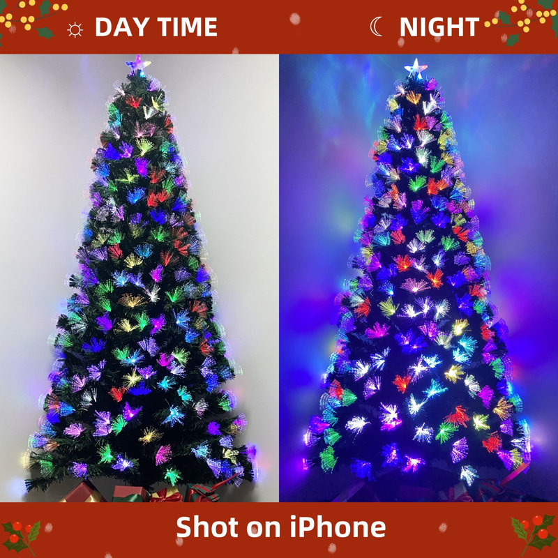 Lighted Artificial Pine Christmas Tree, 6 ft 