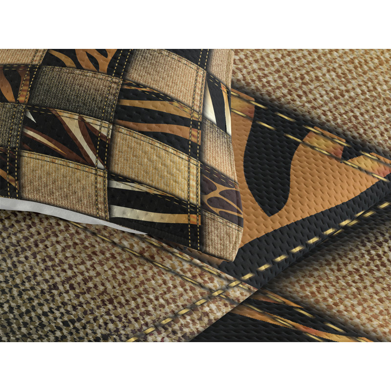 Twin Size White and Brown Quilted Bedspread Set