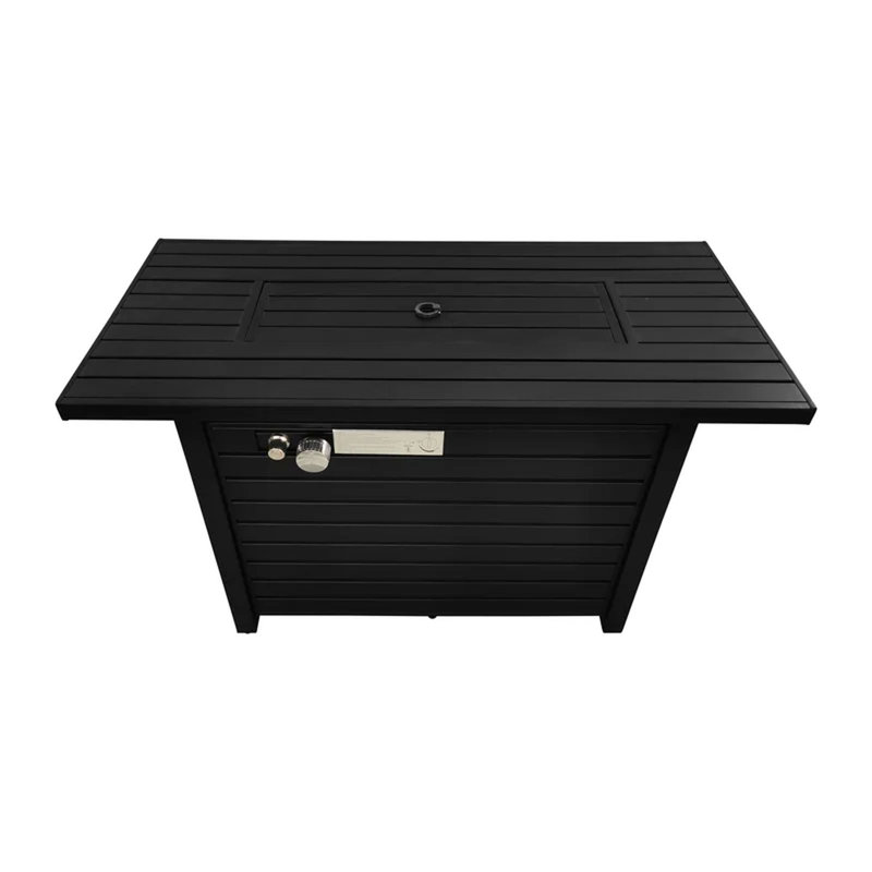 Black 25" H X 42" W Steel Outdoor Fire Pit Table With Lid, Modern, Adjustable Flame, Stainless Authorized Dimension