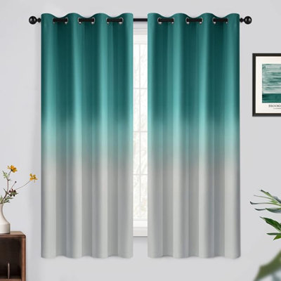 Yakamok Light Blocking Gradient Color Curtains Teal Ombre Blackout Curtains Room Darkening Thermal Insulated Grommet Window Drapes For Living Room/Bedroom (Teal, 2 Panels, 52X63 Inch)