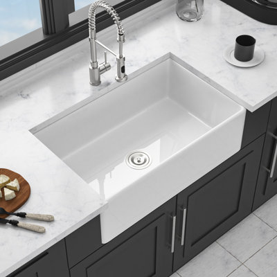 Évier de cuisine 33 po x 18 po 10 po, cuve simple en céramique, conception réversible et bol à finition lisse, parfait pour les barbecues