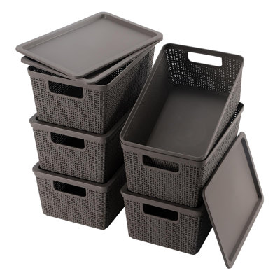 6 Pack Plastic Storage Baskets With Lids,Grey Breathable Stackable Storage Bins,Small Storage Containers,For Organizing Storage Baskets On Desktops,Closets,Playrooms,Classrooms,Offices