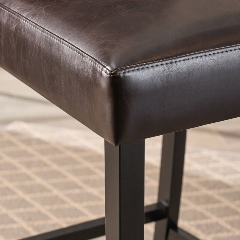 Tabourets de bar à hauteur de comptoir - Cuir d'unité centrale brun foncé, pieds en bois d'hévéa, poids maximal de 300 lb, capacité de poids élégante et chic, style moderne