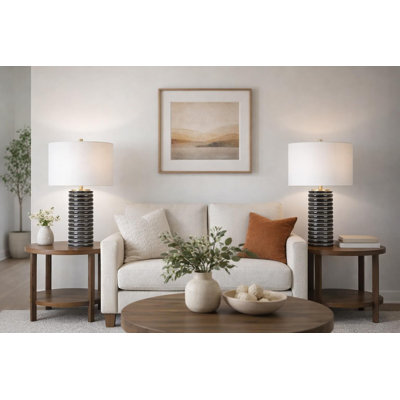 "Ripple Charcoal" - 17" x 30" - Ribbed Ceramic Table Lamp
