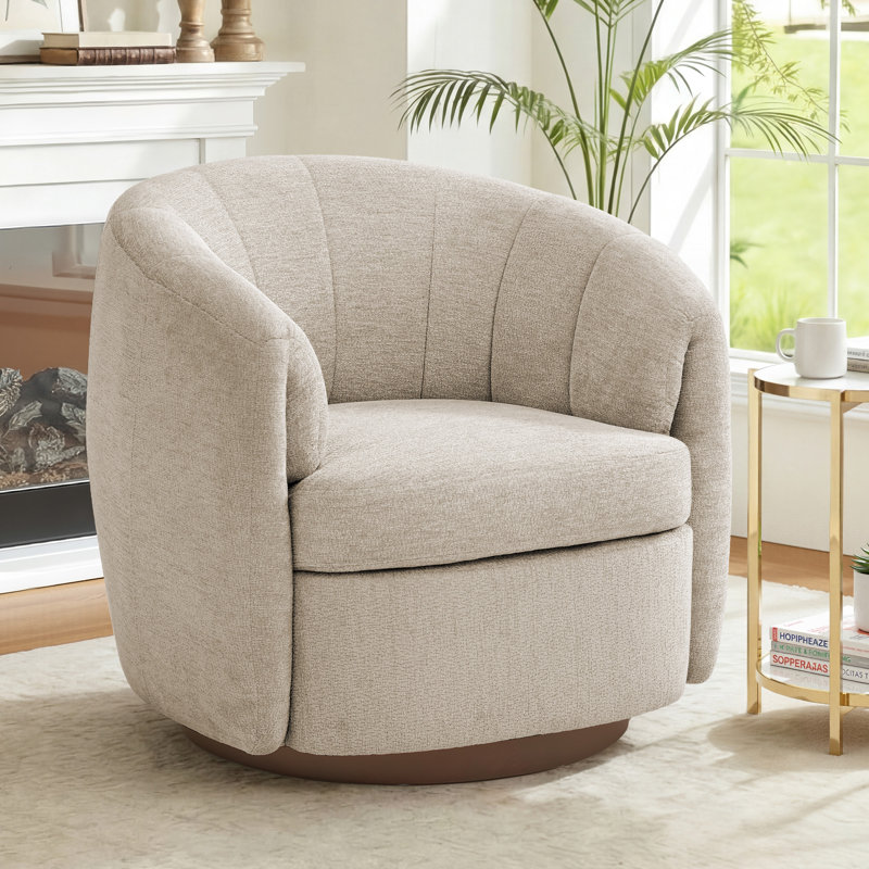 Fauteuil demi-tonneau pivotant de 34 po de largeur, Chenille clair chameau
