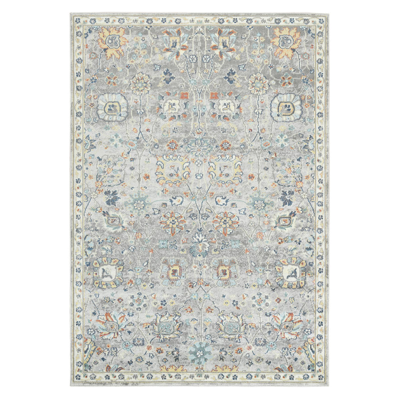  Tapis d'intérieur / extérieur vintage délavé à motif floral boho Genevrier, Rectangle 5 pi 1 po x 7 pi 6 po