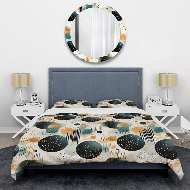 Ensemble de housse de couette à motif géométrique jaune et vert II, Housse de couette pour grand lit et 2 taies décor