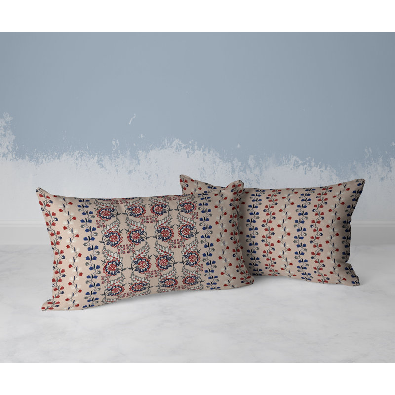 Botanical Bouquet  Rectangular Throw Pillow, Blue/Beige