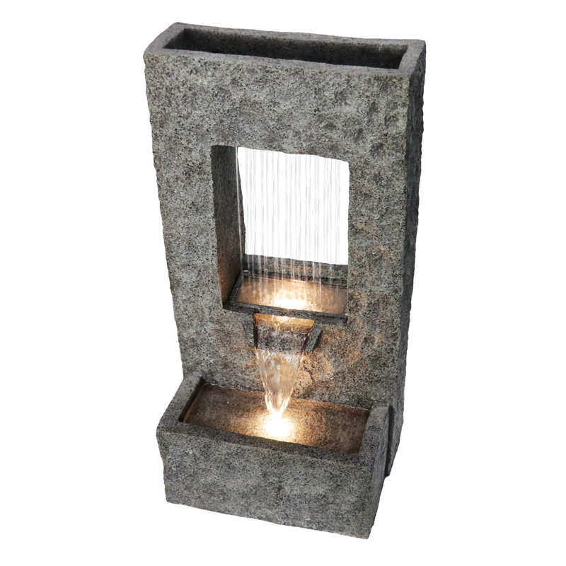 Fontaine cascade rectangulaire H 32 "avec DEL blanc chaud