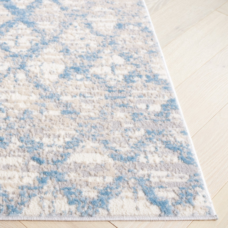 Peabody Geometric Blue/Ivory Area Rug, Rectangle 5'3" x 7'6"