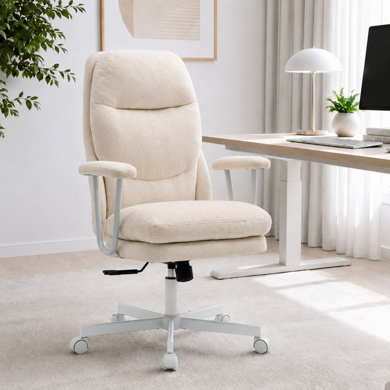 Chaise de bureau ergonomique en suède, dossier réglable, pour bureau à domicile, Blanc