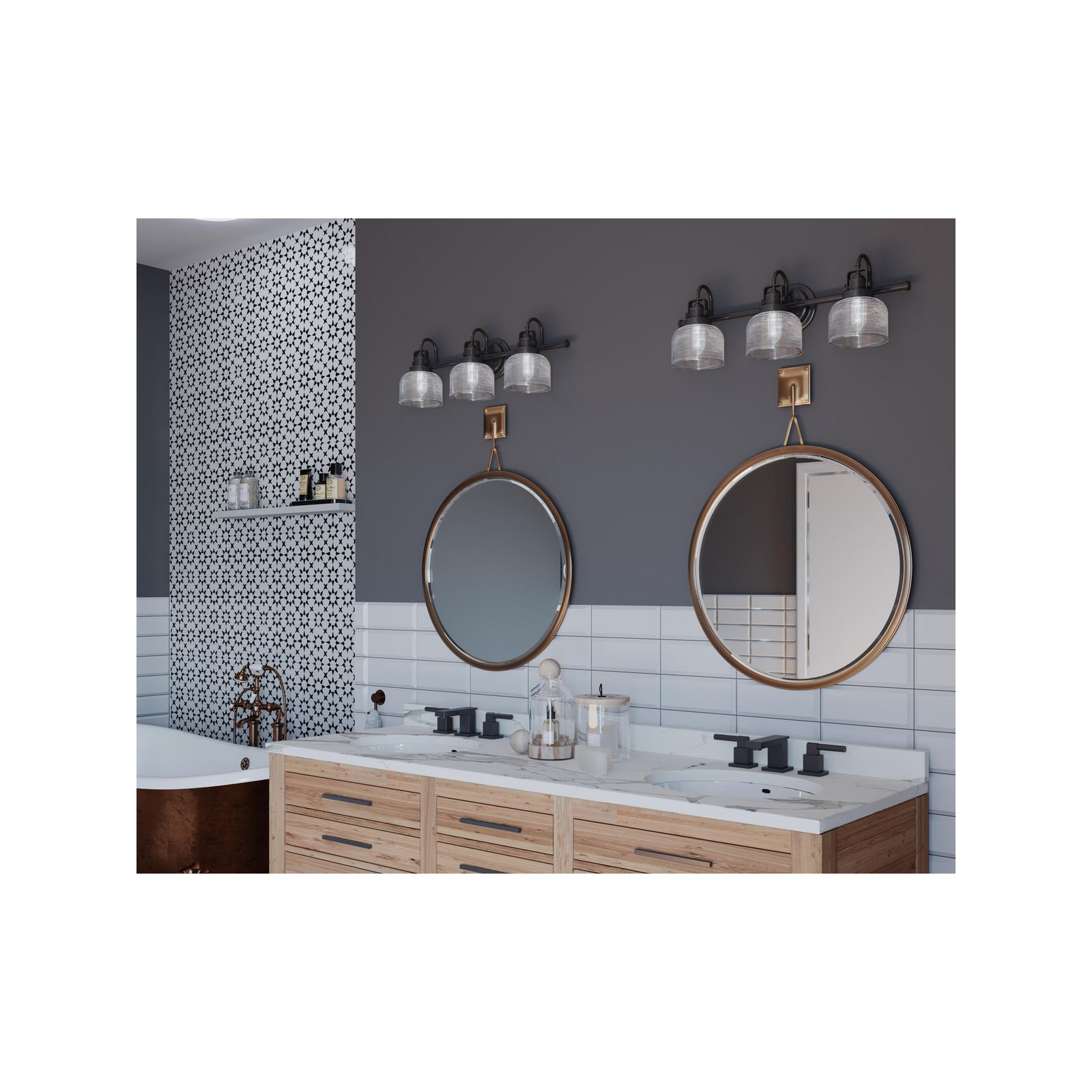 Rosser 3-Light Dimmable Vanity Light, Venetian Bronze, 8.75"H x 26.25"W x 7.25"D, 3 Lights