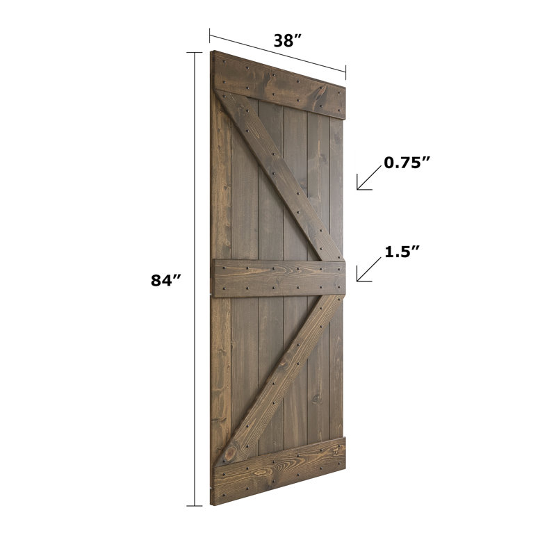 Panelled Wood and Metal K Series DIY Knotty Barn Door with Installation Hardware Kit, Smoky Grey, 38" x 84"