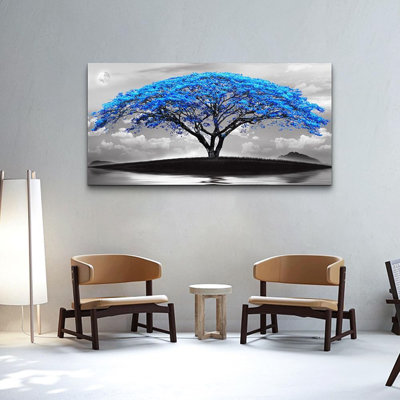 Grand art mural sur toile pour le salon, chambre à coucher, décoration murale, images en noir et blanc, arbre bleu, peinture murale à suspendre, décorations pour la maison moderne, travaux de bureau, impressions sur toile encadrées